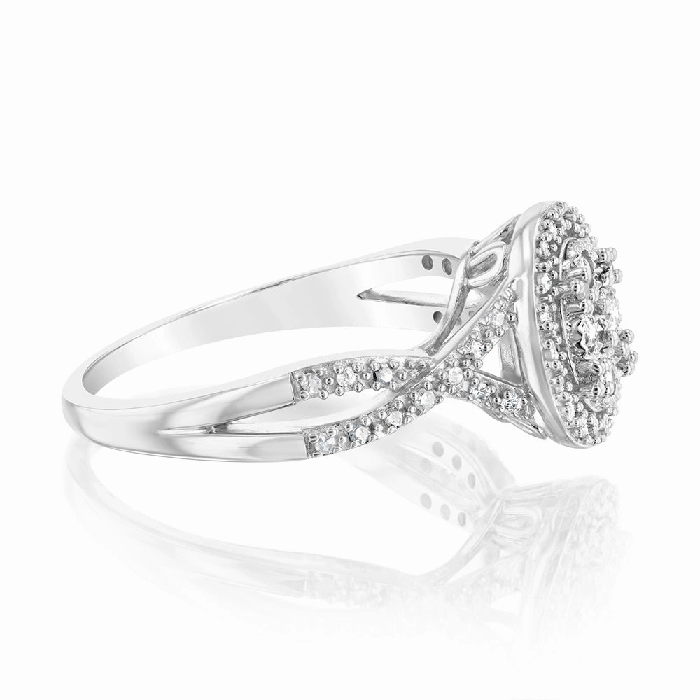 Sterling Silver 1/5 Carat Diamonds Oval Cluster Ring wirh 50 Round brilliant Cut Diamonds