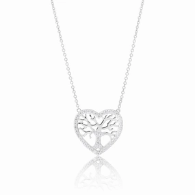 Sterling Silver 45cm Zirconia Tree in Heart Pendant on Chain