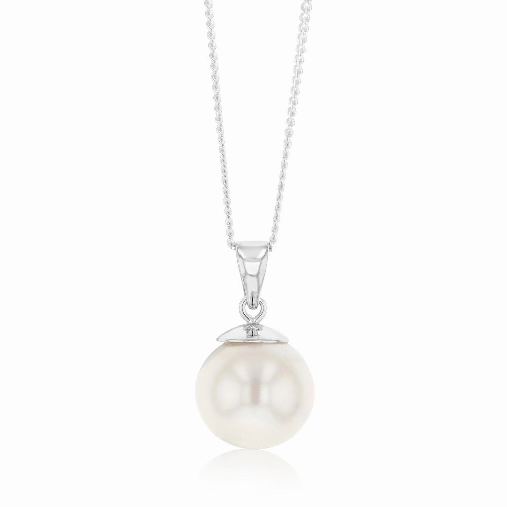 Sterling Silver 9-11mm White South Sea Pearl and Diamond Pendant on 45cm Chain