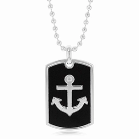 Sterling Silver Anchor Dog Tag Pendant on 55cm Chain
