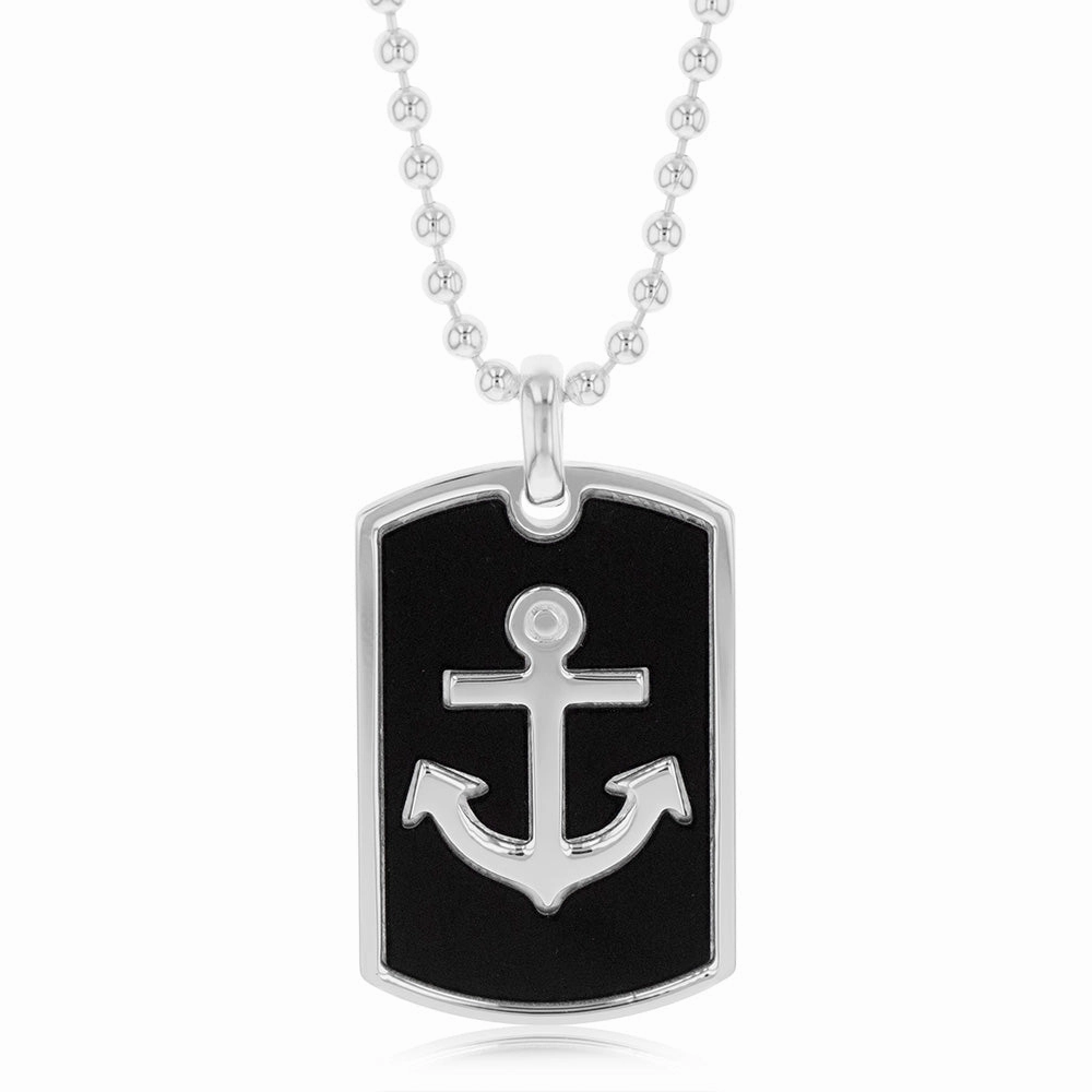 Sterling Silver Anchor Dog Tag Pendant on 55cm Chain