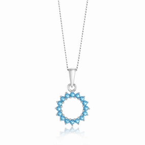 Sterling Silver Aquamarine Blue Cubic Zirconia Circle of Life Pendant