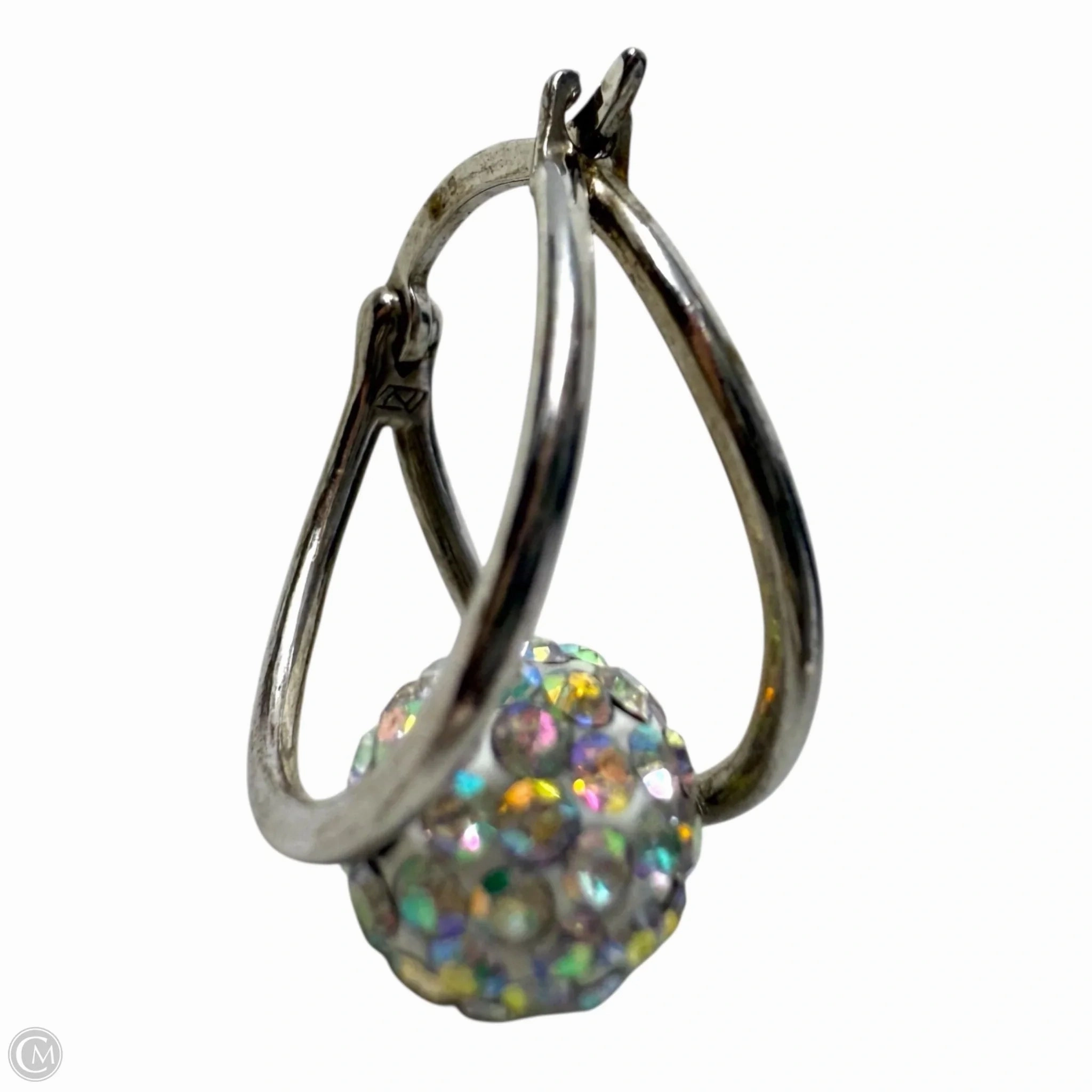 Sterling Silver Crystal Ball Split Hoop Earrings