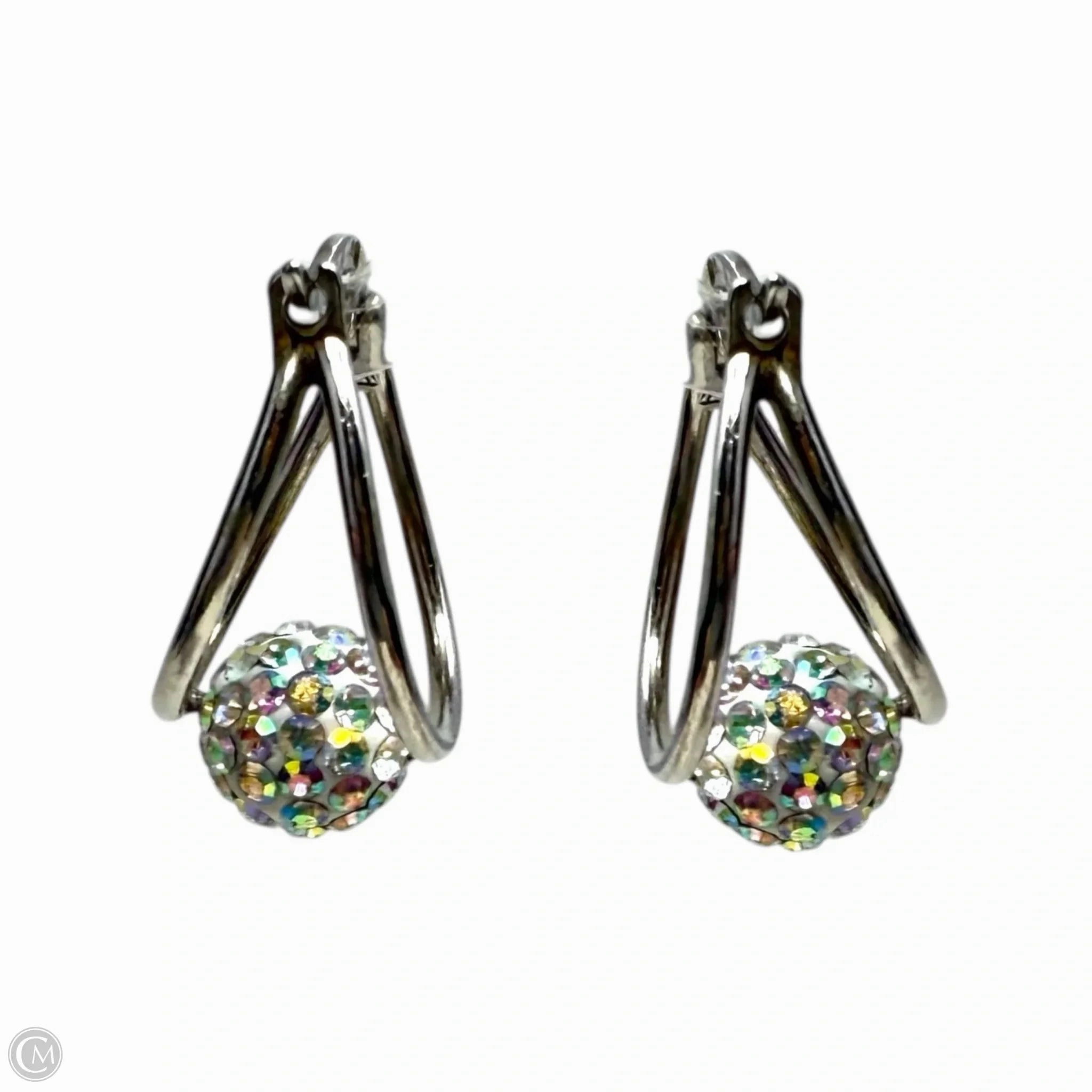Sterling Silver Crystal Ball Split Hoop Earrings