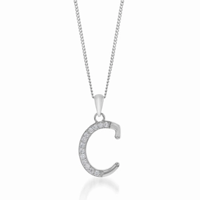 Sterling Silver Cubic Zirconia Cursive Initial "C" Pendant