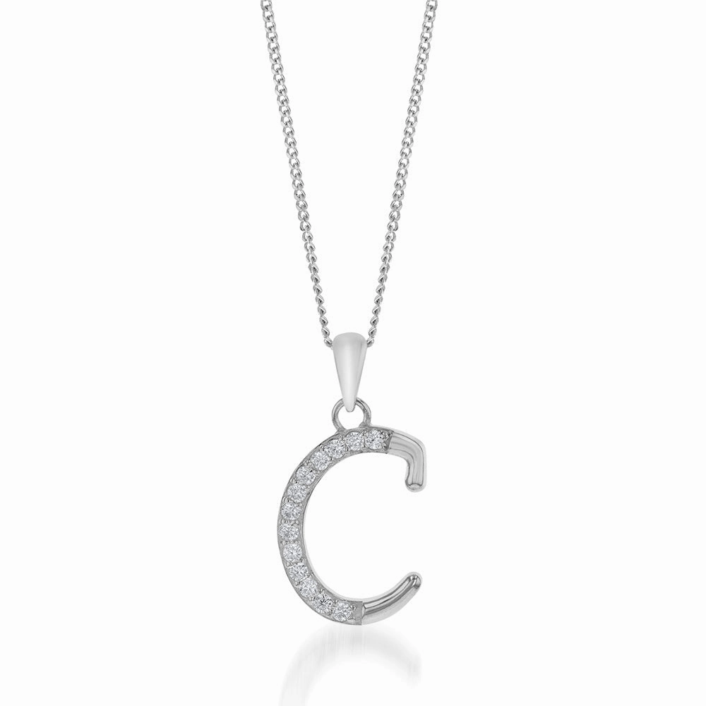 Sterling Silver Cubic Zirconia Cursive Initial "C" Pendant