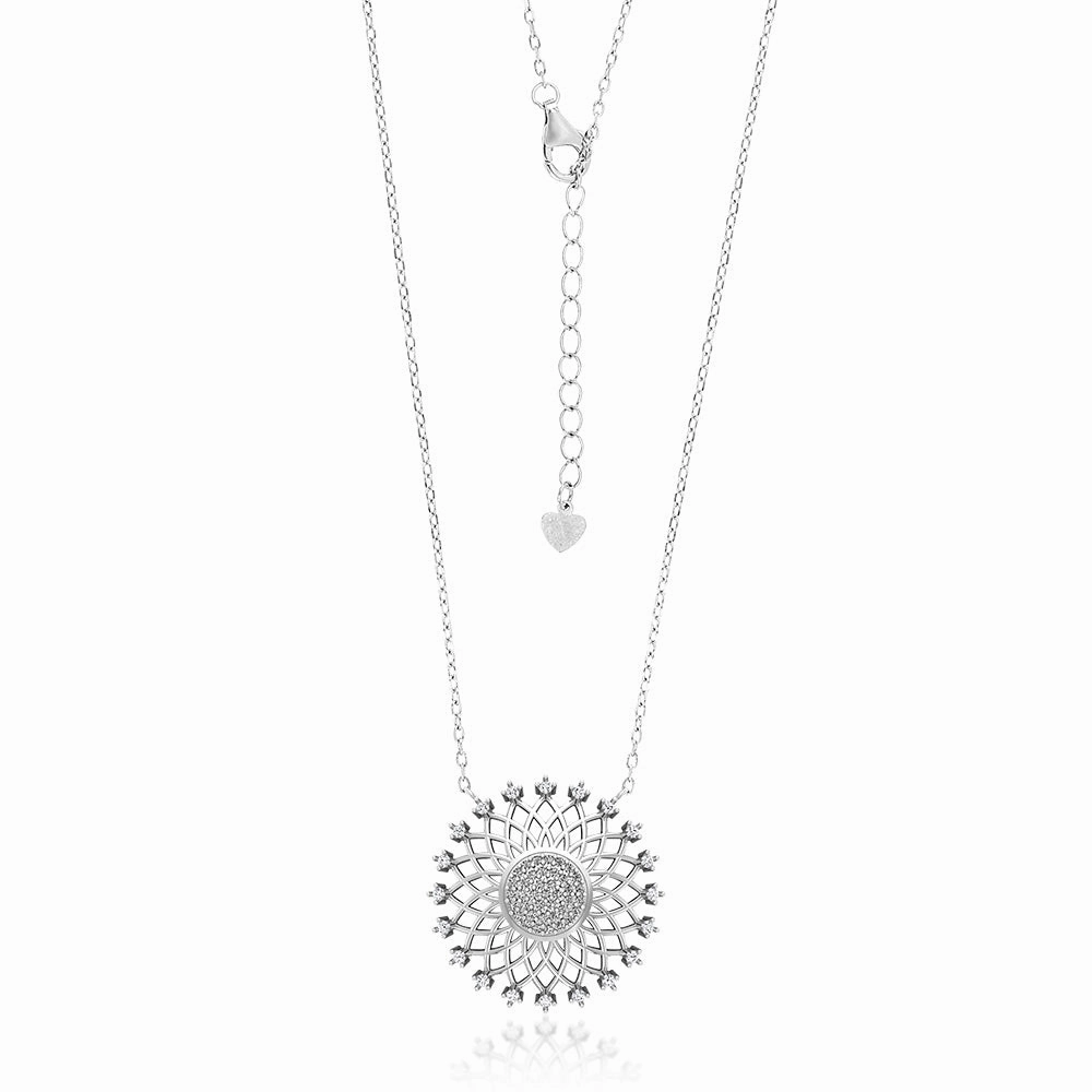 Sterling Silver Cubic Zirconia Flower Pendant on 42 3cm Chain