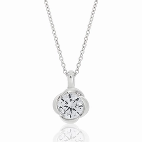 Sterling Silver Cubic Zirconia Flower Pendant With 40   5cm Chain