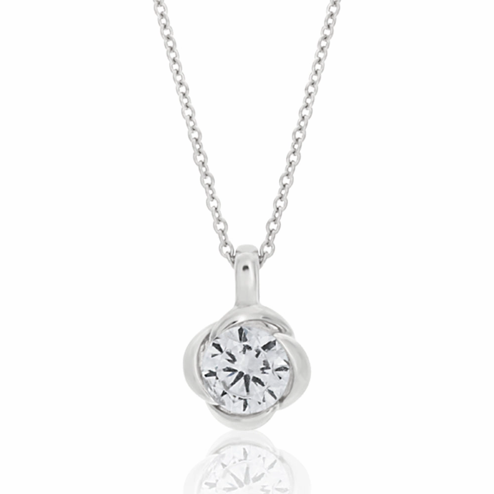 Sterling Silver Cubic Zirconia Flower Pendant With 40   5cm Chain