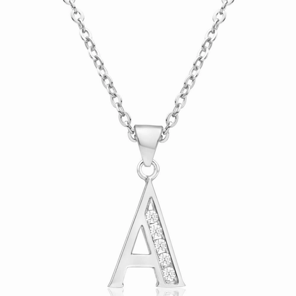 Sterling Silver Cubic Zirconia Initial "A" Pendant