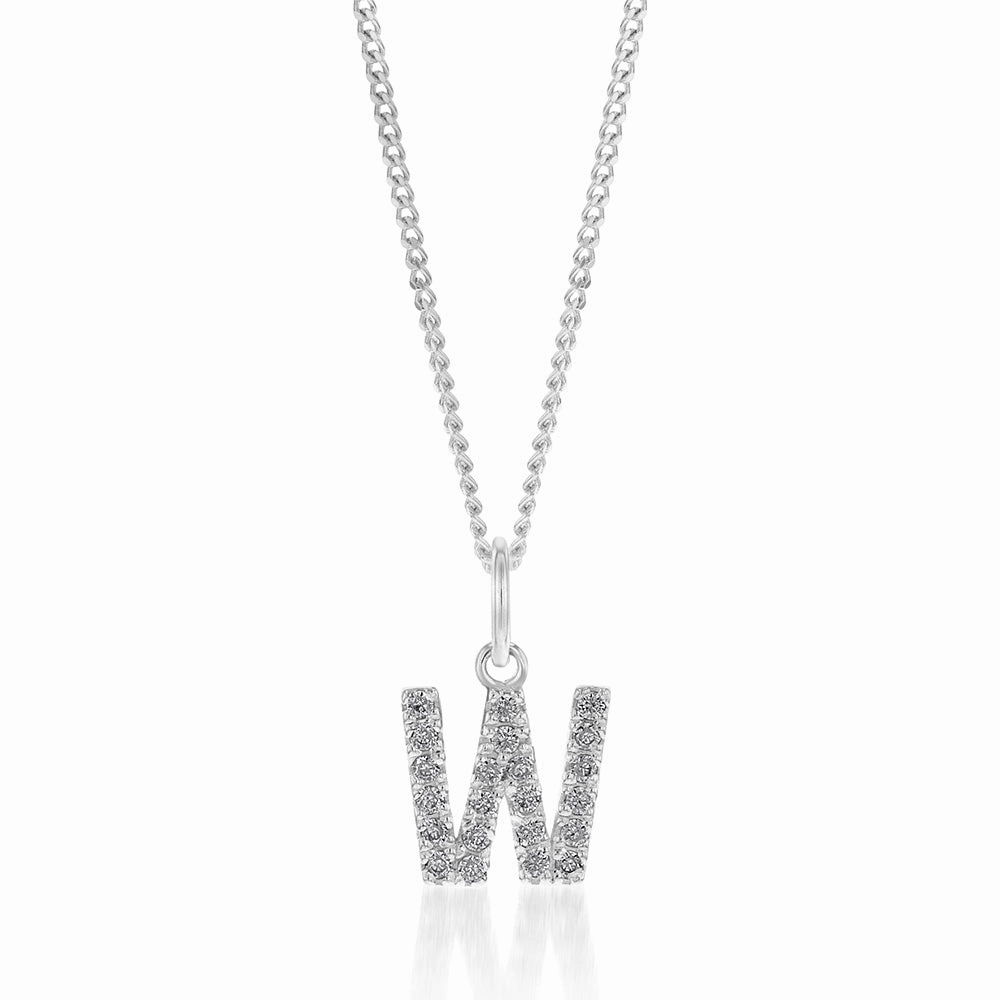 Sterling Silver Cubic Zirconia Initial "W" Pendant