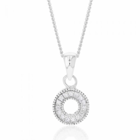 Sterling Silver Cubic Zirconia On Circle Pendant