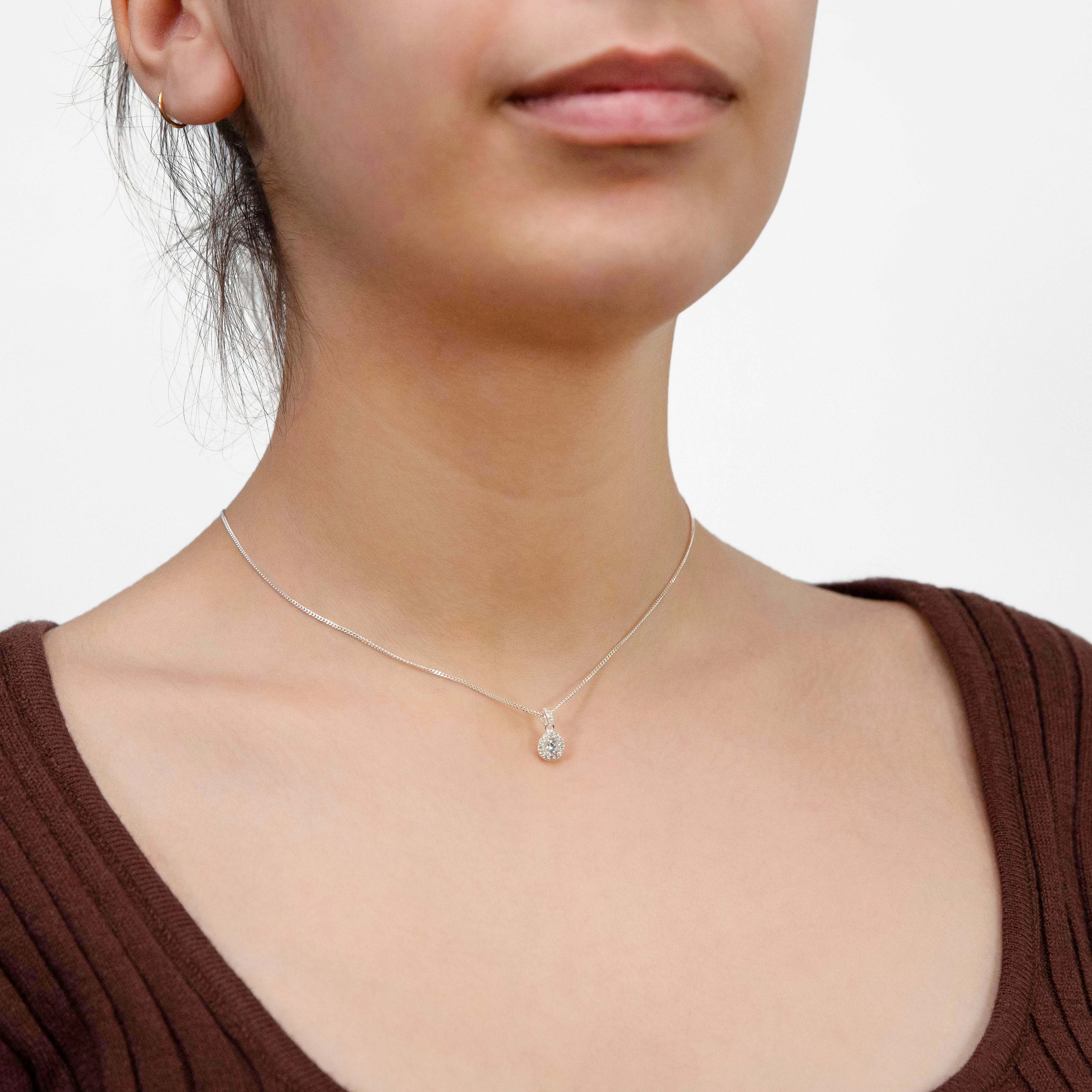 Sterling Silver Cubic Zirconia Round Halo Pendant