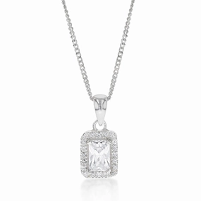 Sterling Silver Cubic Zirconia Square Halo Pendant