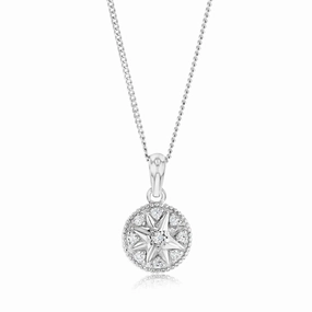 Sterling Silver Cubic Zirconia Star On Round Pendant