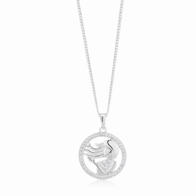 Sterling Silver Cubic Zirconia Virgo Horoscope Round 19mm x 26mm Pendant