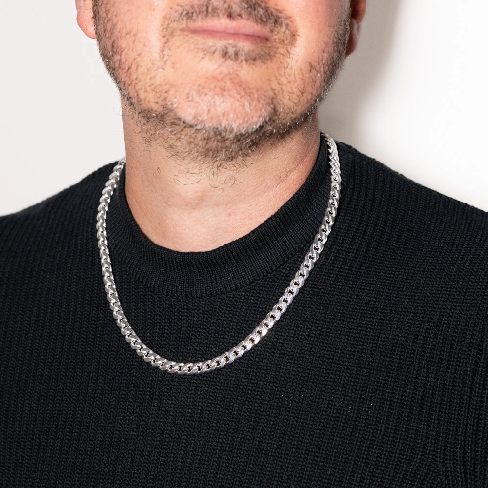 Sterling Silver Curb Beveled 55cm Chain