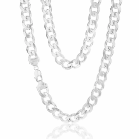 Sterling Silver Curb Bevelled Diamond Cut Heavy 350 Gauge 60cm Chain