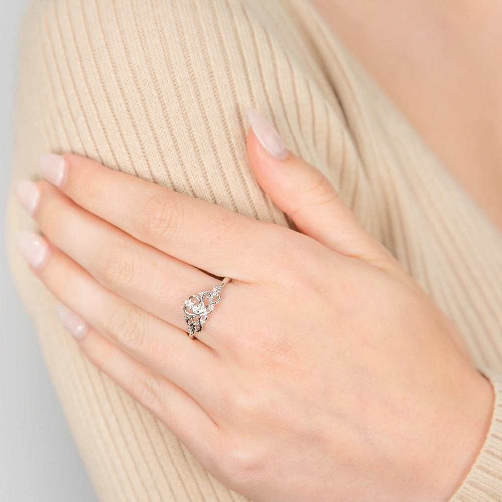 Sterling Silver Diamond Crown Ring