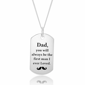 Sterling Silver Dog Tag Dad Daughters Message Pendant