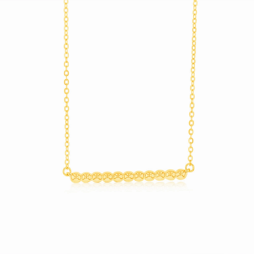 Sterling Silver Gold Plated Beaded Bar Pendant On Chain