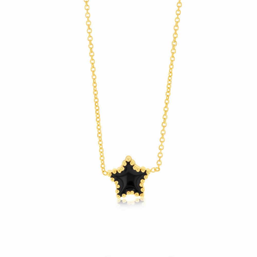 Sterling Silver Gold Plated Black Enamel Star Pendant on 42 3cm Chain