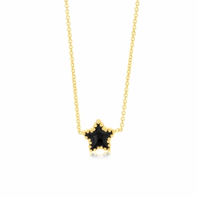 Sterling Silver Gold Plated Black Enamel Star Pendant on 42 3cm Chain