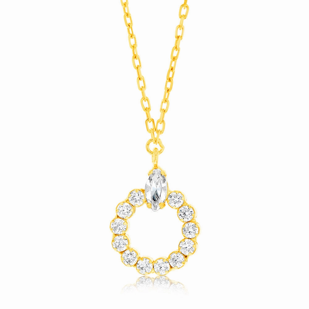 Sterling Silver Gold Plated Cubic Zirconia Circle Of Life Pendant On 42 3cm Chain