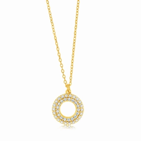 Sterling Silver Gold Plated Cubic Zirconia Circle Of Life Pendant On 45cm Chain