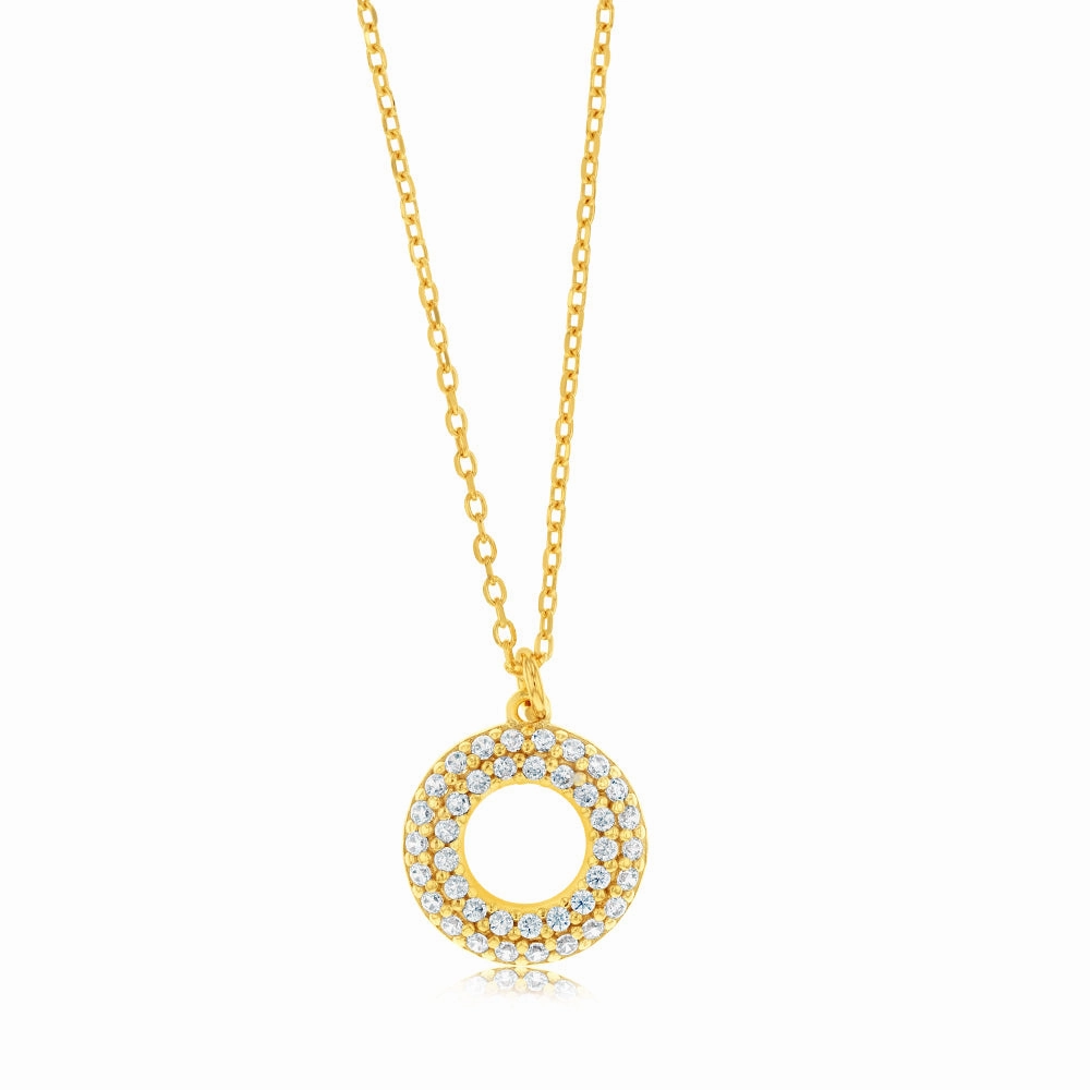 Sterling Silver Gold Plated Cubic Zirconia Circle Of Life Pendant On 45cm Chain