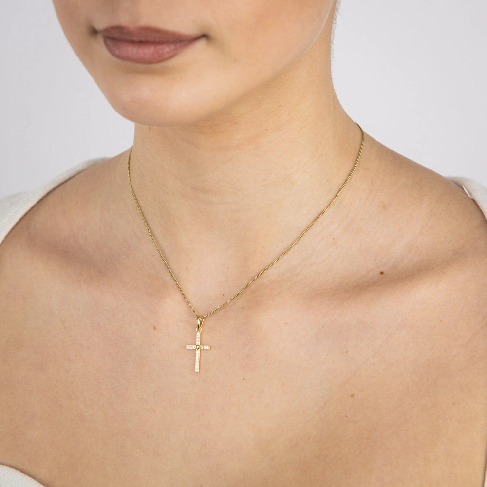 Sterling Silver Gold Plated Cubic Zirconia Cross Pendant