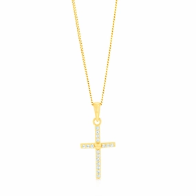 Sterling Silver Gold Plated Cubic Zirconia Cross Pendant