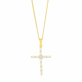 Sterling Silver Gold Plated Cubic Zirconia Cross Pendant