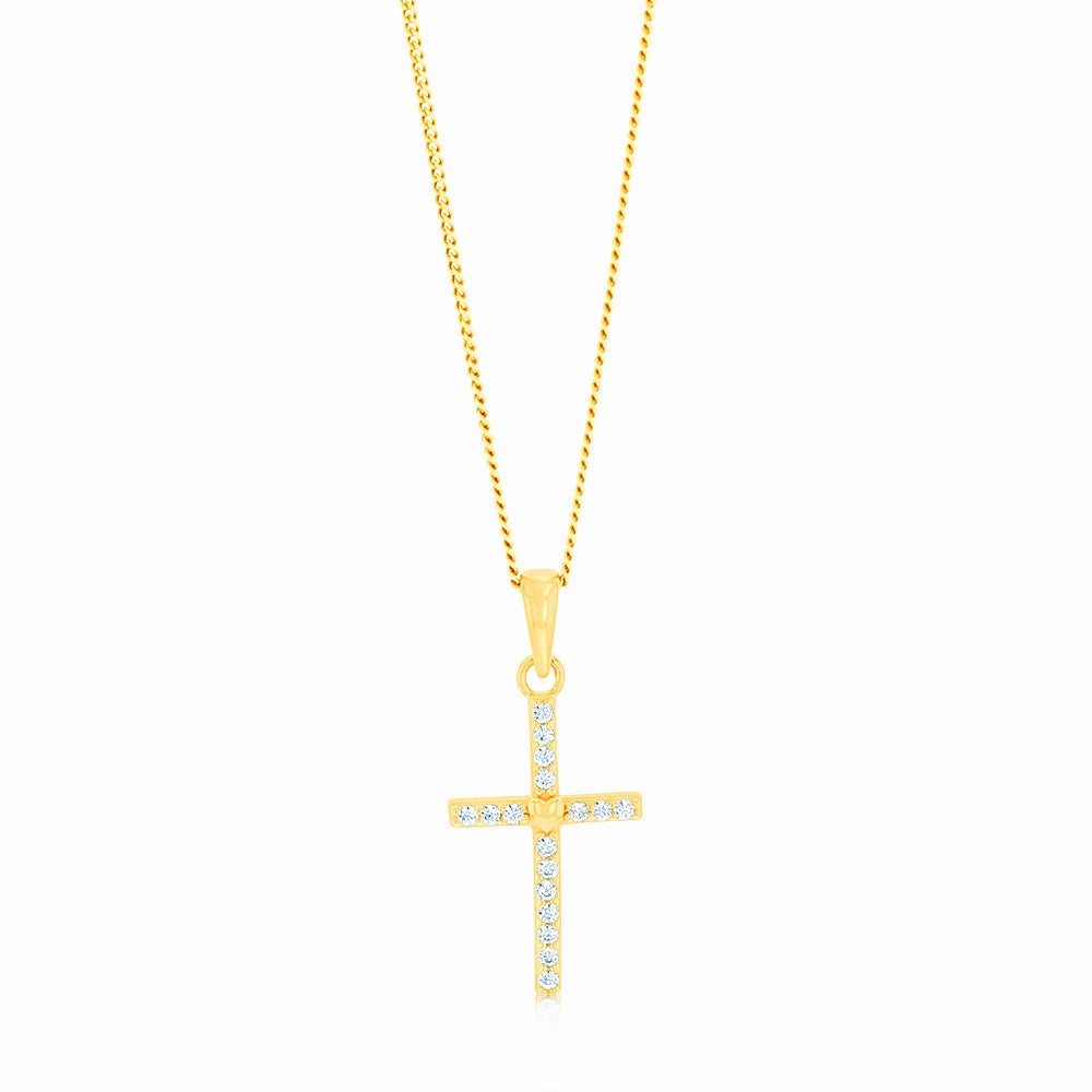 Sterling Silver Gold Plated Cubic Zirconia Cross Pendant