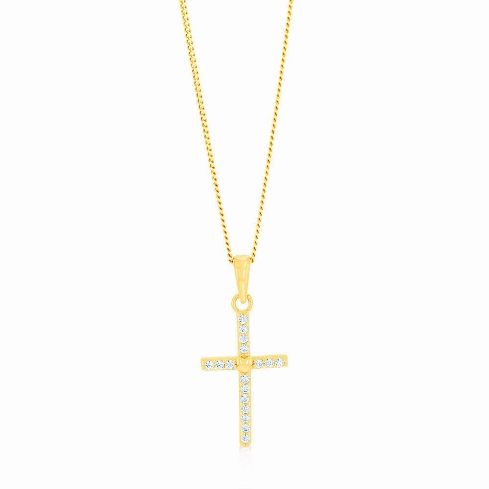 Sterling Silver Gold Plated Cubic Zirconia Cross Pendant