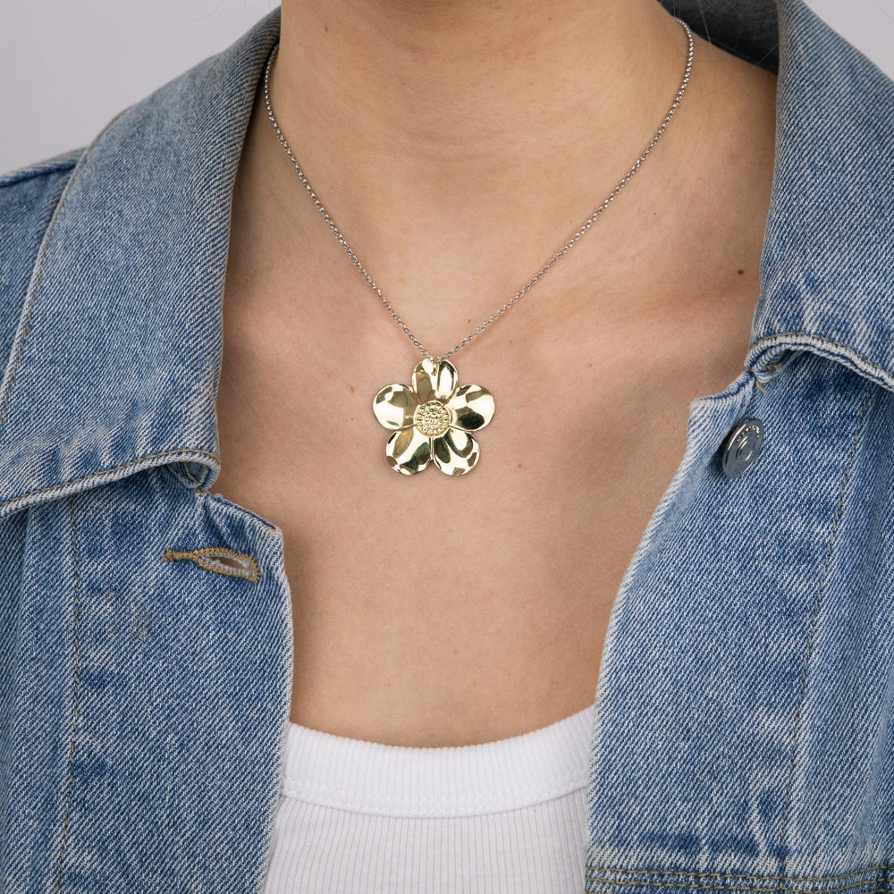Sterling Silver Gold Plated Cubic Zirconia Flower Pendant on 40 5cm Silver Chain