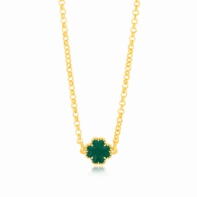Sterling Silver Gold Plated Green Four Leaf Enamel Flower Pendant On chain