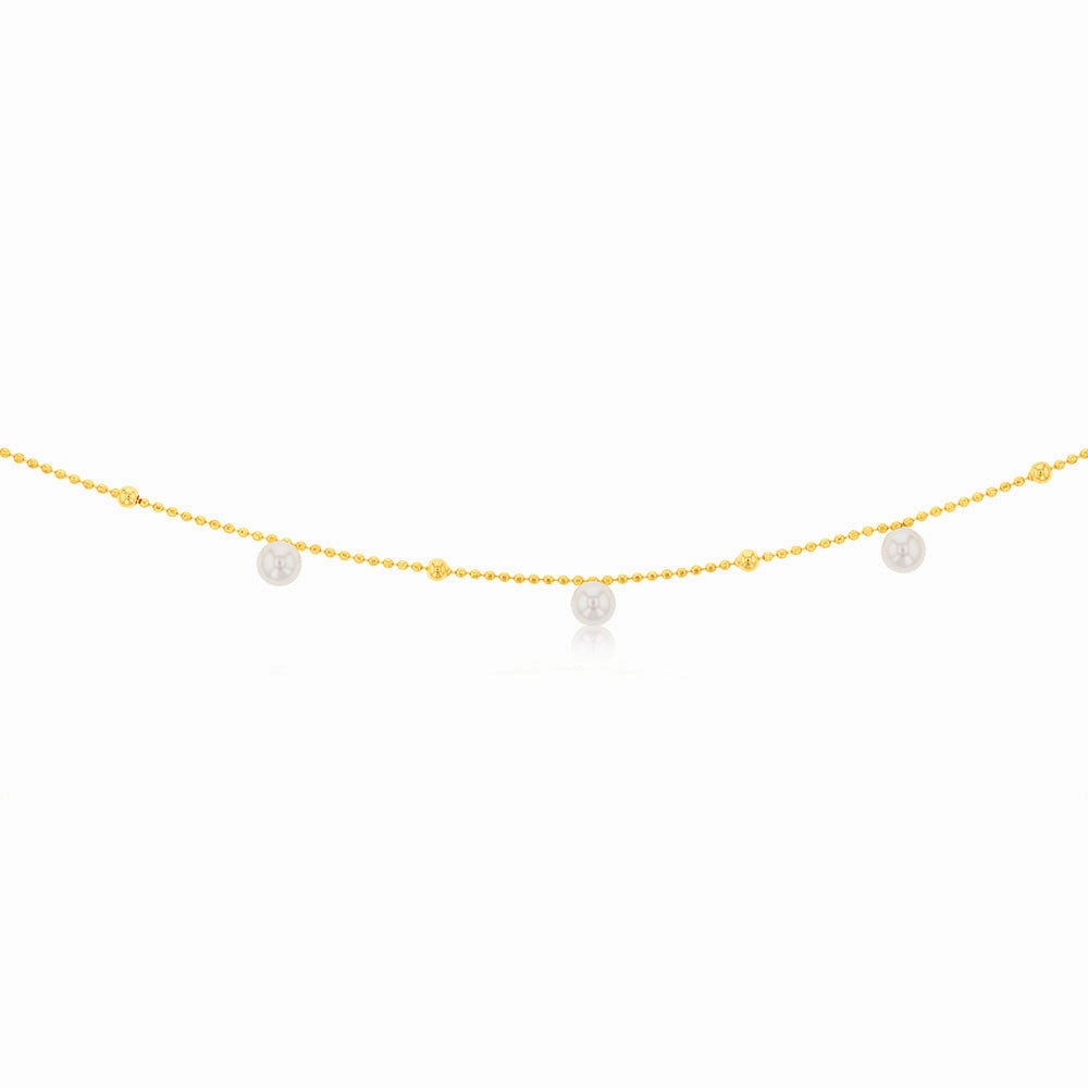 Sterling Silver Gold Plated Pearls on 60cm Chain