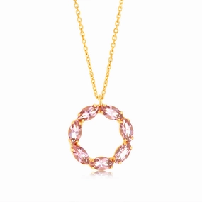 Sterling Silver Gold Plated Pink Crystal Circle Of Life Pendant On 42 3cm Chain