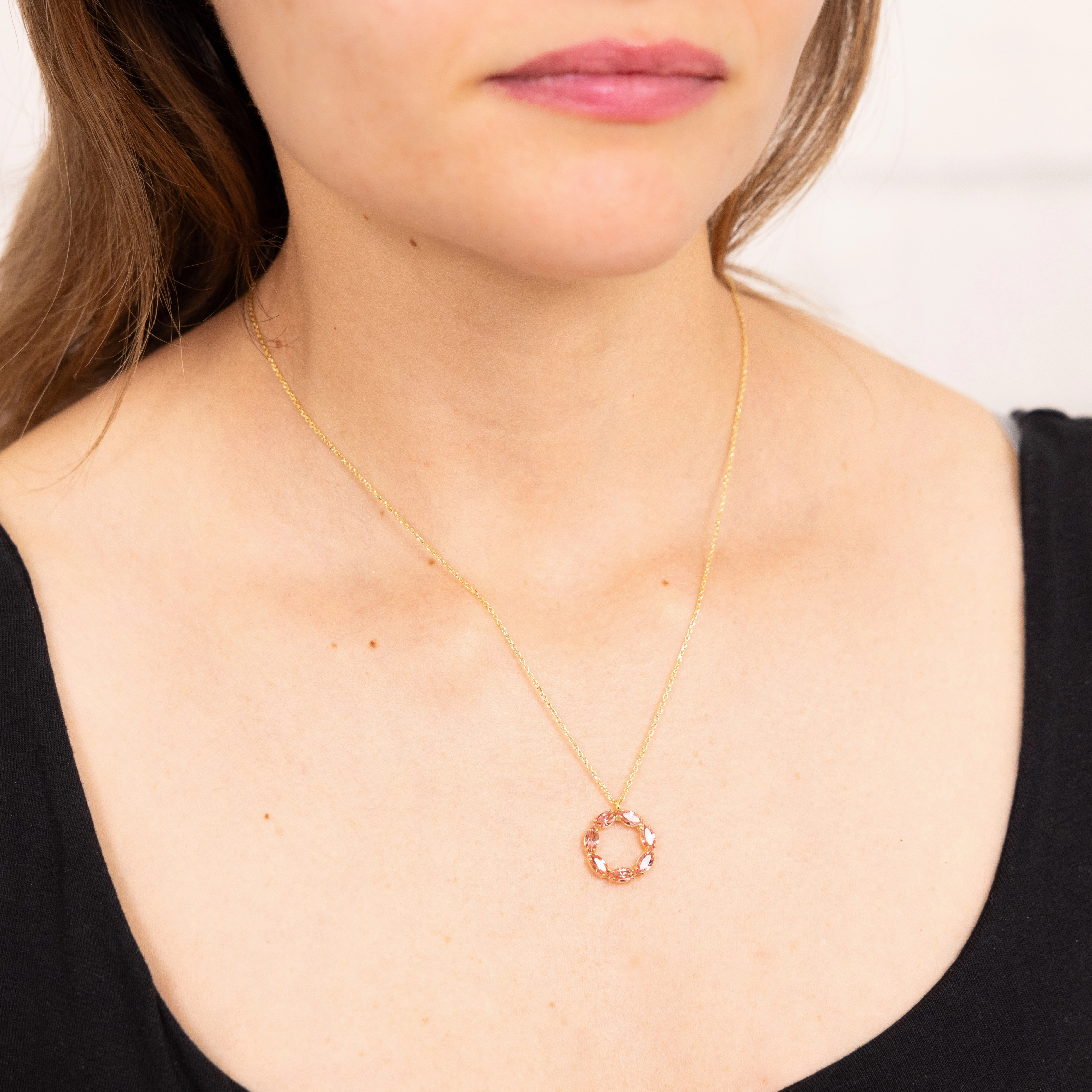 Sterling Silver Gold Plated Pink Crystal Circle Of Life Pendant On 42 3cm Chain