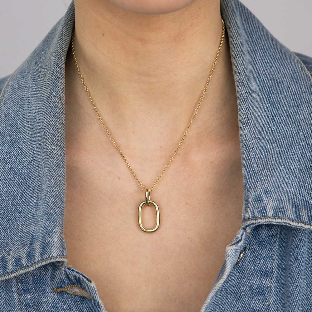 Sterling Silver Gold Plated Plain Link Pendant On 42 3cm Chain