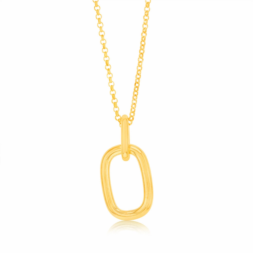 Sterling Silver Gold Plated Plain Link Pendant On 42 3cm Chain