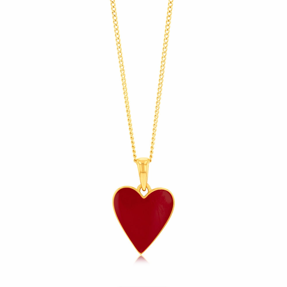 Sterling Silver Gold Plated Red Enamel Heart Pendant