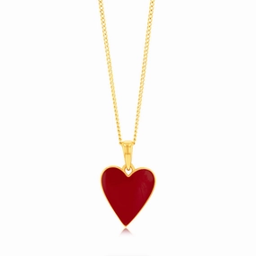 Sterling Silver Gold Plated Red Enamel Heart Pendant