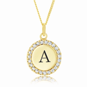 Sterling Silver Gold Plated Round Initial "A" Pendant On 45cm Chain