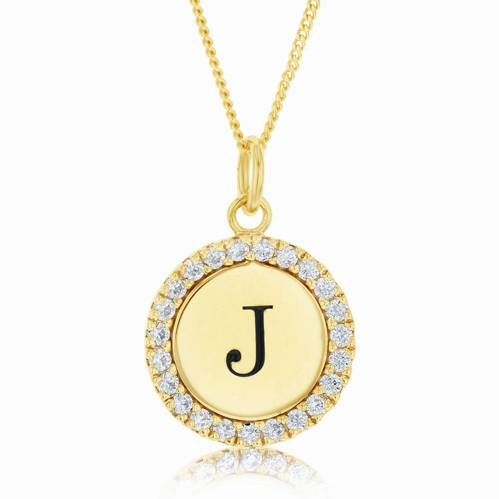 Sterling Silver Gold Plated Round Initial "J" Pendant On 45cm Chain