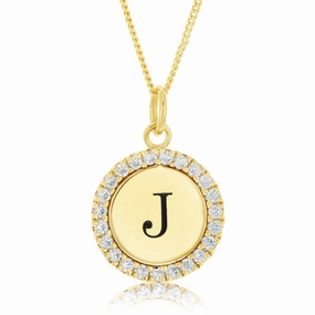 Sterling Silver Gold Plated Round Initial "J" Pendant On 45cm Chain