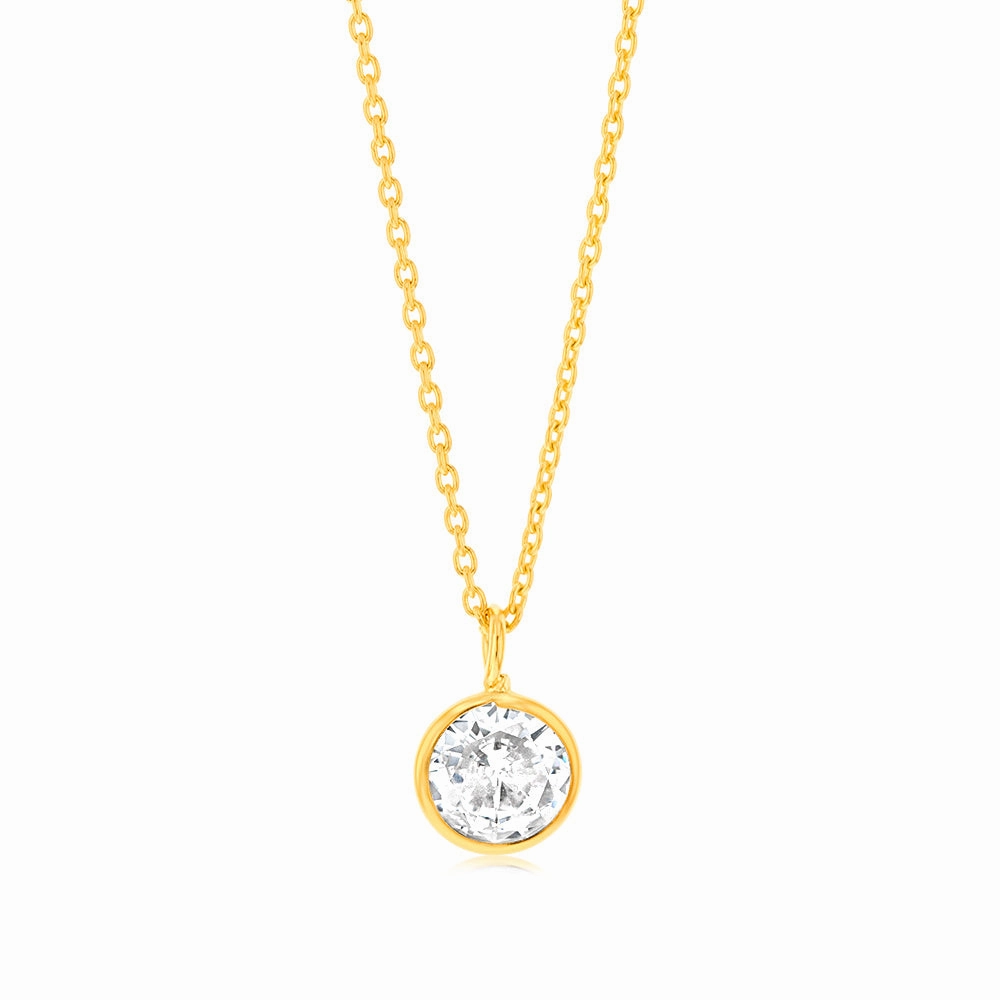 Sterling Silver Gold Plated Round Zirconia Pendant On Chain