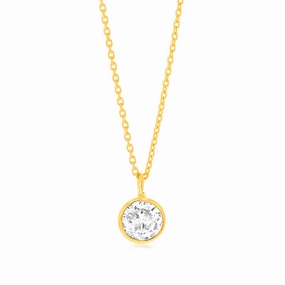 Sterling Silver Gold Plated Round Zirconia Pendant On Chain