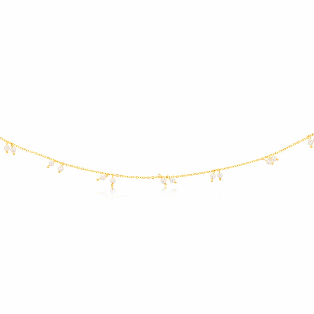 Sterling Silver Gold Plated Simulated Pearls 45cm Chain